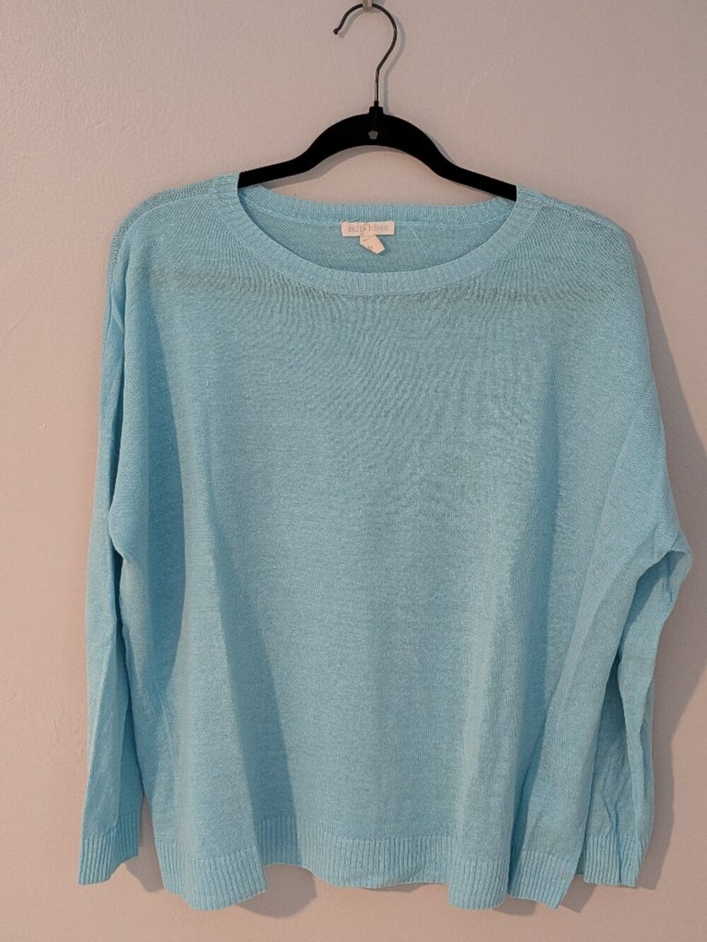 Eileen Fisher Women's 100% Organic Linen Light Blue Boxy Knit Sweater Size M